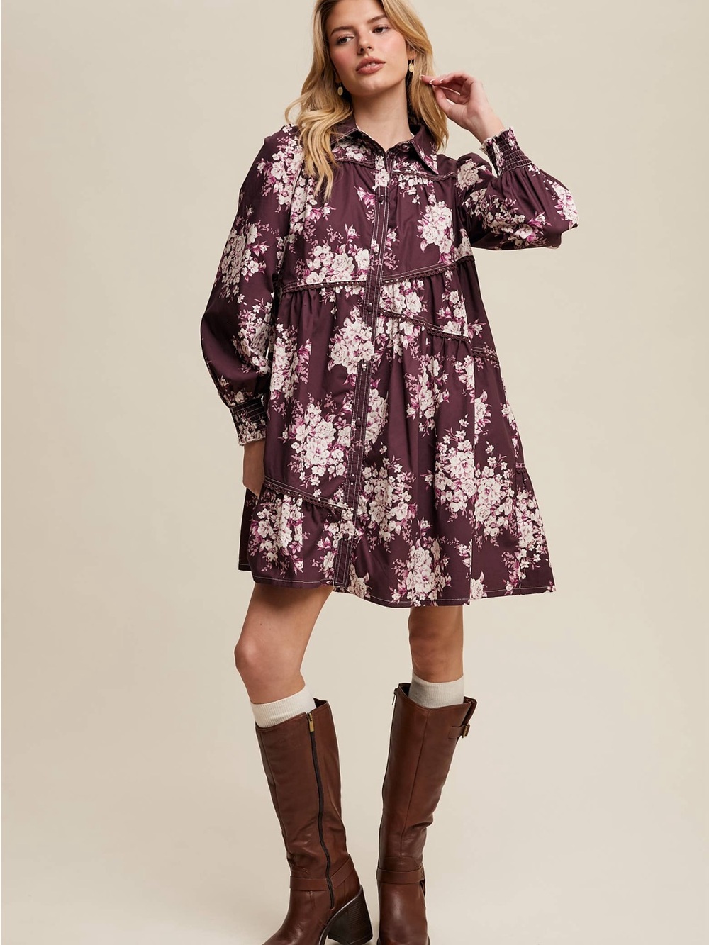 Listicle Plum Floral Mini Dress NWT